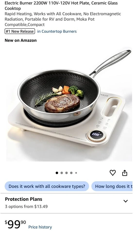 Electric Burner 2200W 110V-120V Hot Plate, Ceramic Glass Cooktop