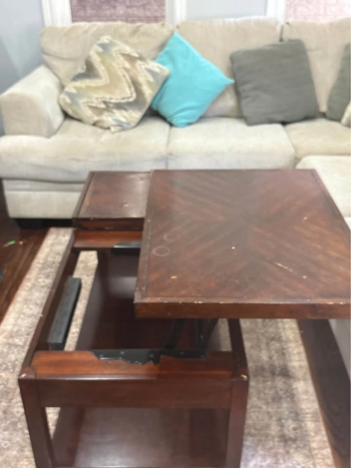 Beige L-Shaped Sectional Sofa & Lift-top Coffee Table - photo 5