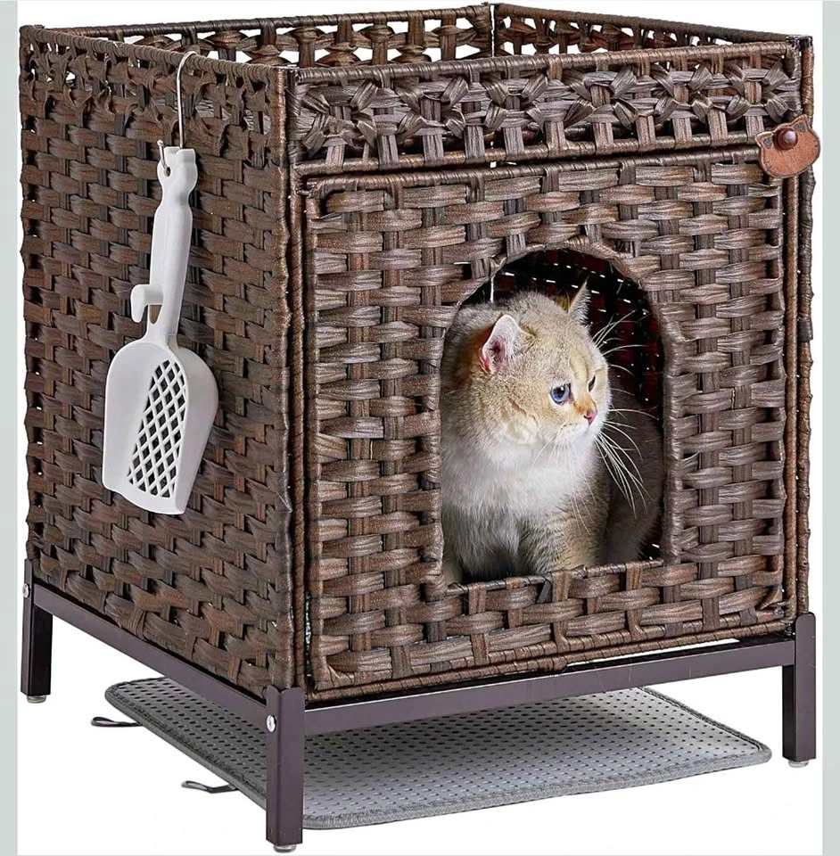 Brand New Hidden Cat Litter Box Furniture - Rattan Enclosure Bro