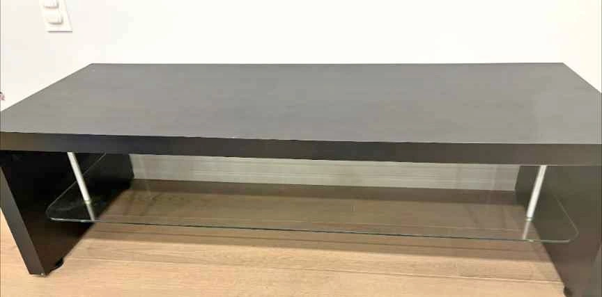 Modern Dark Brown TV Table or coffee table with Glass Shelf