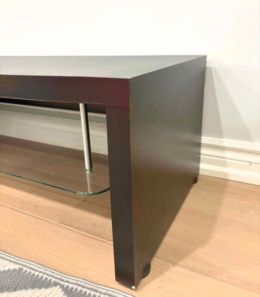 Modern Dark Brown TV Table or coffee table with Glass Shelf - photo 2