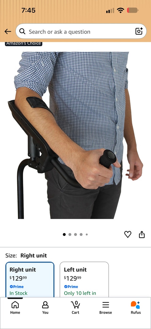 Brand New Forearm Crutch Adult - Right, Modern Design