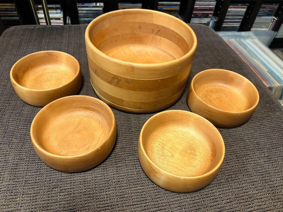 Vintage MCM 1960’s Baribocraft Canada Wooden Salad Bowl Set - photo 2
