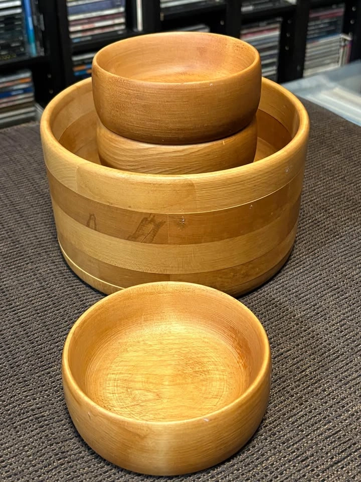 Vintage MCM 1960’s Baribocraft Canada Wooden Salad Bowl Set - photo 4