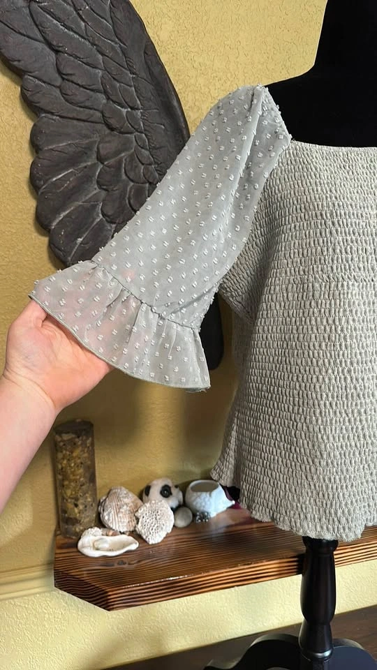Siren Lily Gray Smocked Blouse with Sheer Sleeves - photo 2