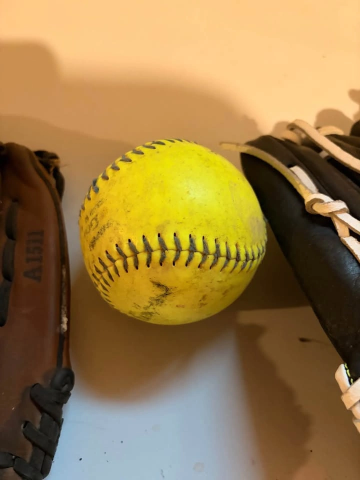 2 Softball/Baseball Gloves + Optic Yellow Softball Bundle - photo 3