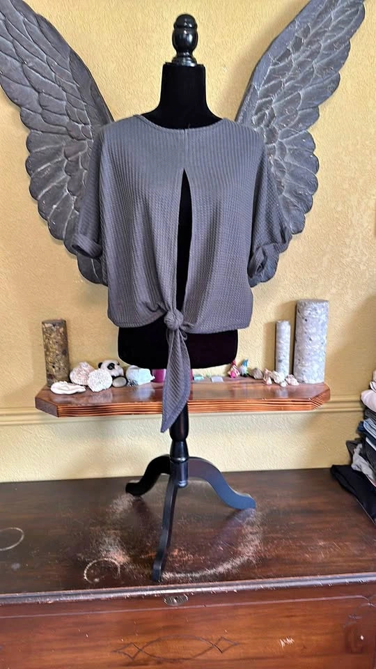 SHEIN Gray Tie-Front Cover up/Crop Top