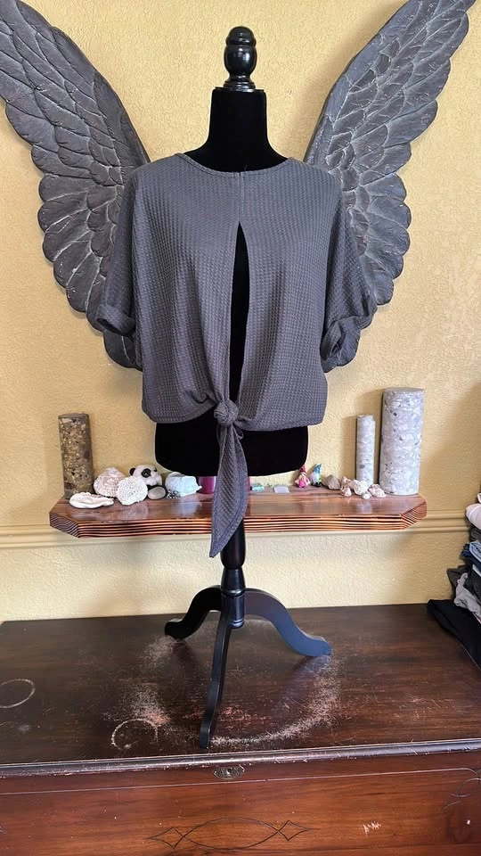 SHEIN Gray Tie-Front Cover up/Crop Top - photo 2