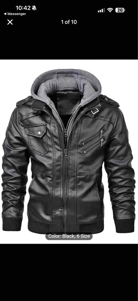 Men's Hooded Faux Leather Jacket