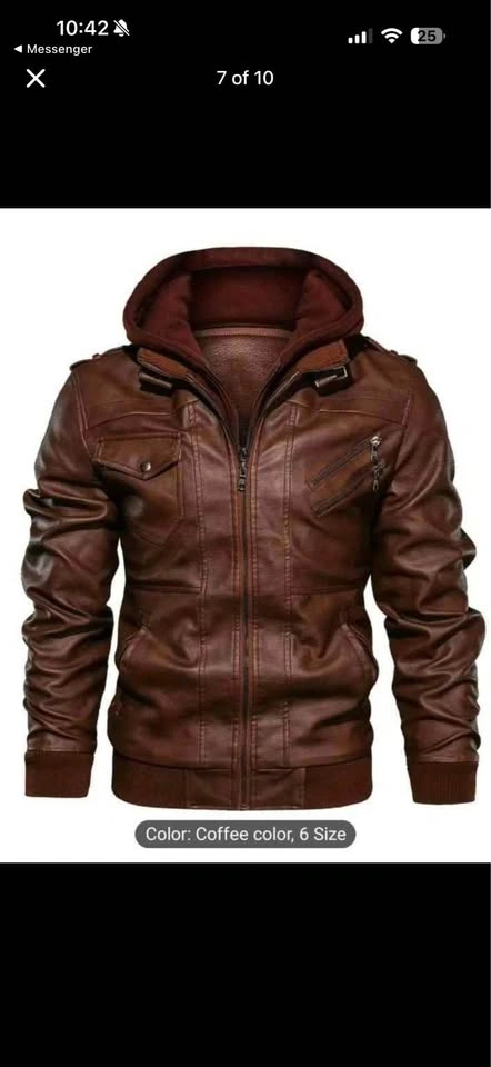 Men's Hooded Faux Leather Jacket - photo 2