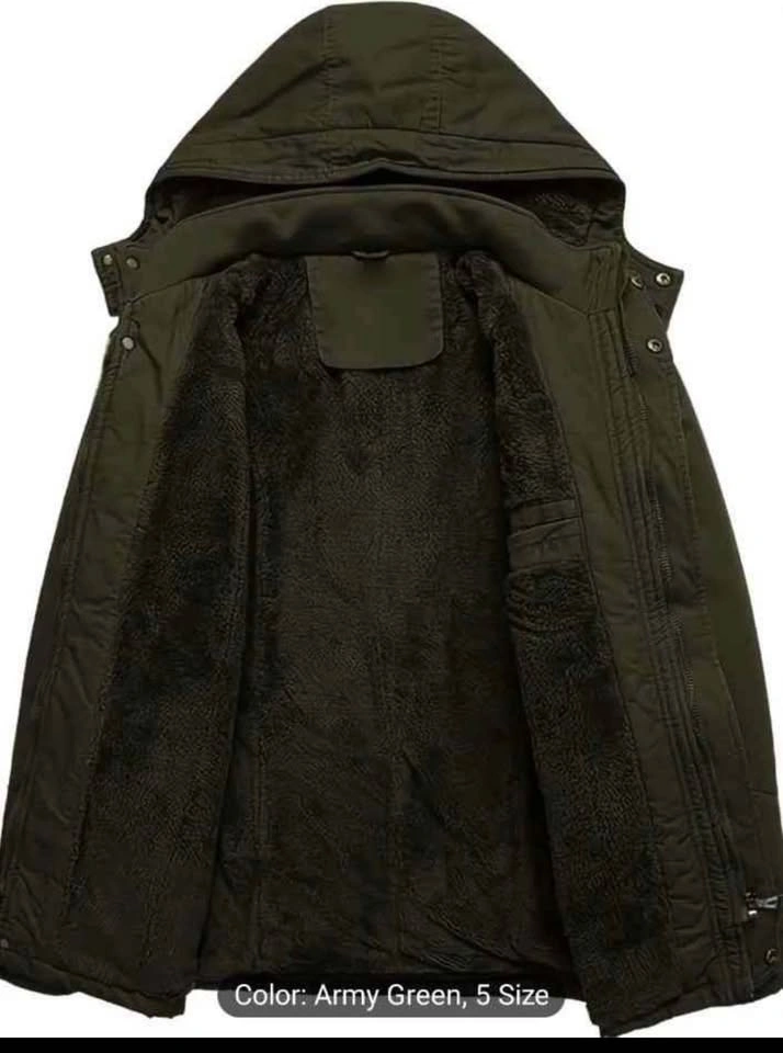 Men's Army Green Fleece-Lined Tactical Hooded Jacket - photo 2