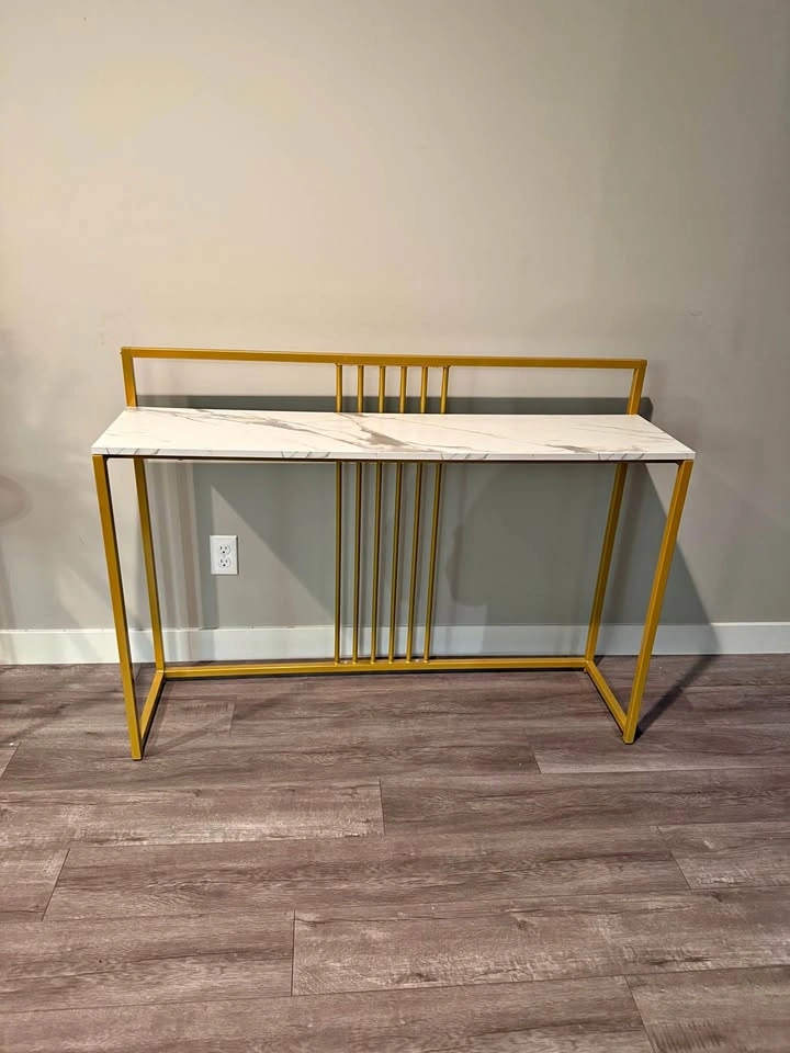 Modern Faux Marble Console Table with Gold Metal Frame