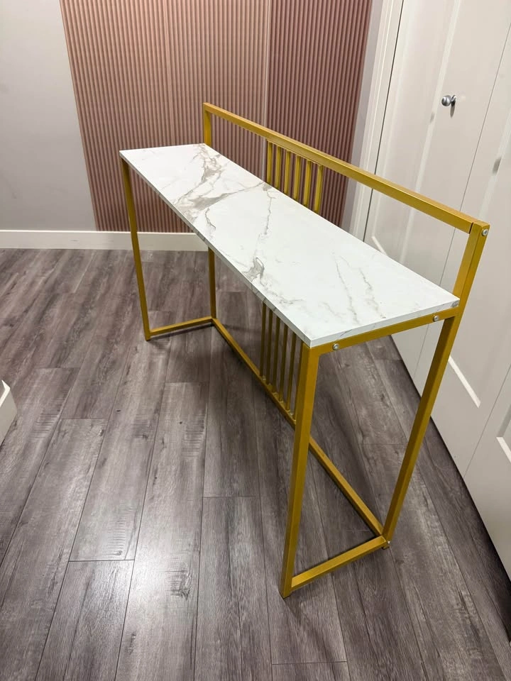Modern Faux Marble Console Table with Gold Metal Frame - photo 2