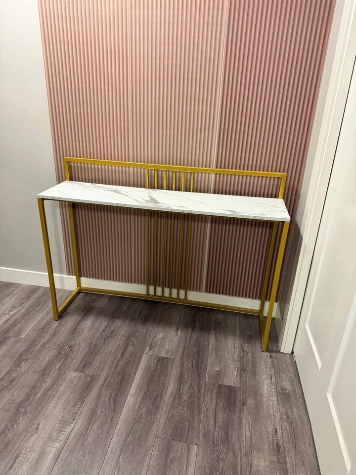Modern Faux Marble Console Table with Gold Metal Frame - photo 3