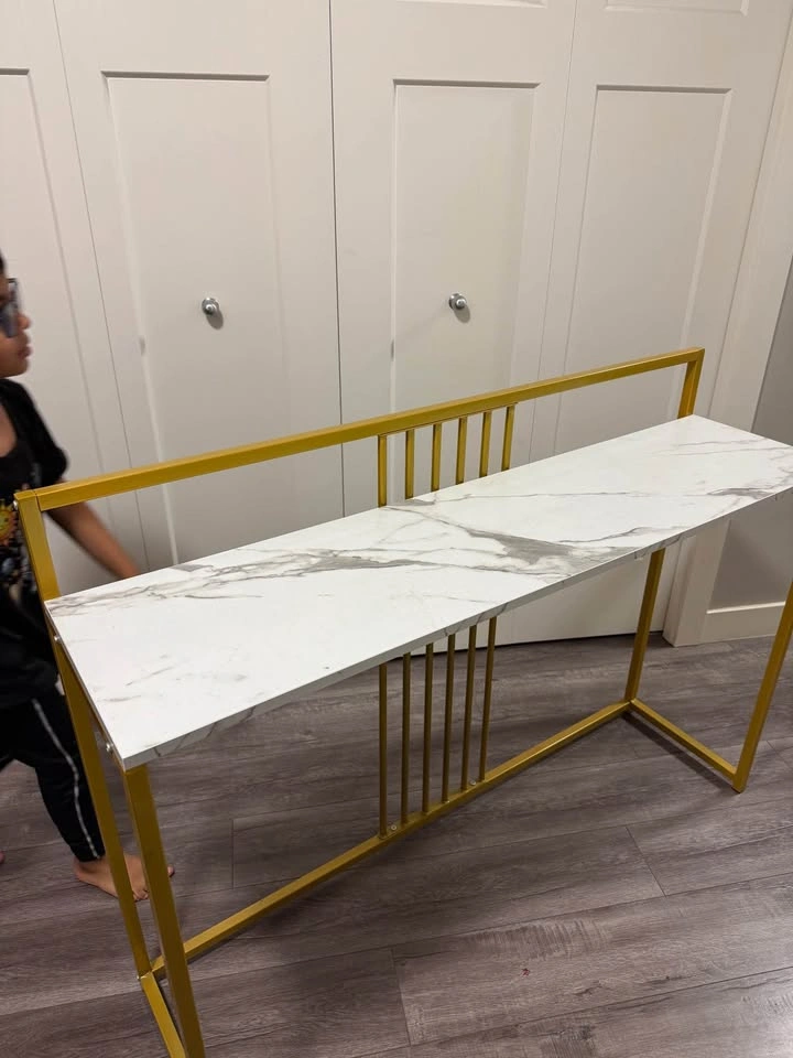 Modern Faux Marble Console Table with Gold Metal Frame - photo 4