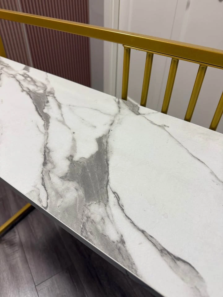 Modern Faux Marble Console Table with Gold Metal Frame - photo 5