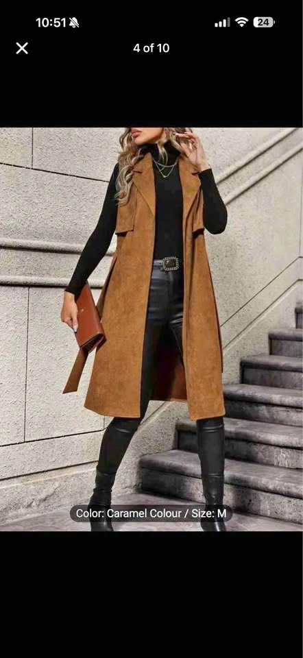 Caramel Faux Suede Long Vest