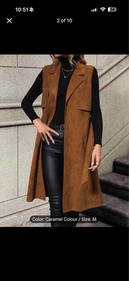 Caramel Faux Suede Long Vest - photo 2
