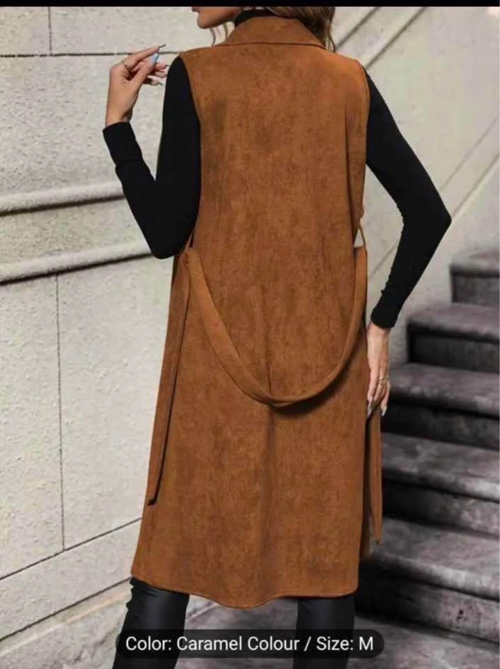 Caramel Faux Suede Long Vest - photo 4
