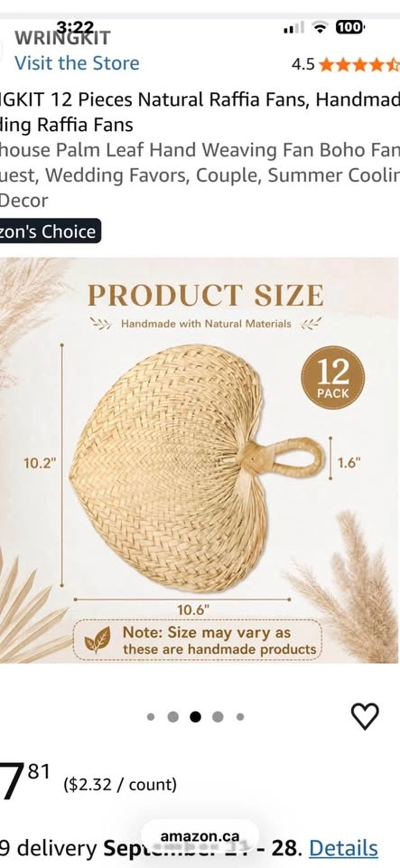Wedding fans 24 Pieces Natural Raffia Fans - photo 2
