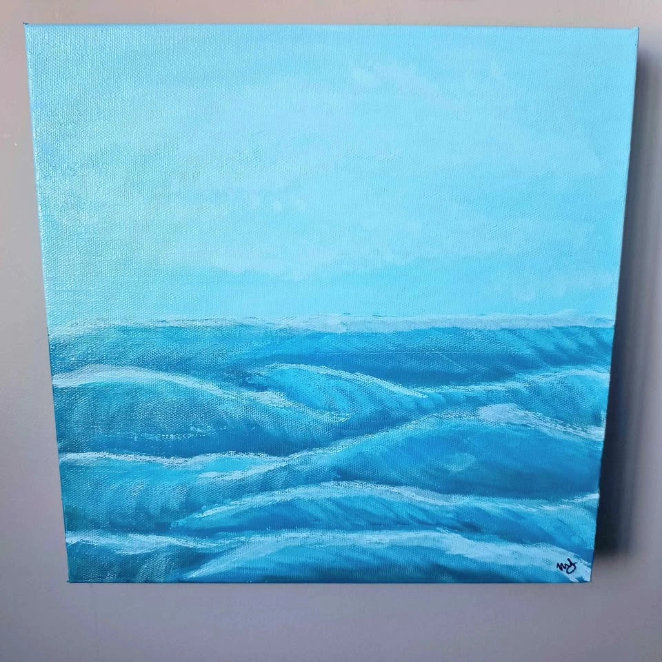 Original 12x12" Bright Ocean Waves Acrylic Painting