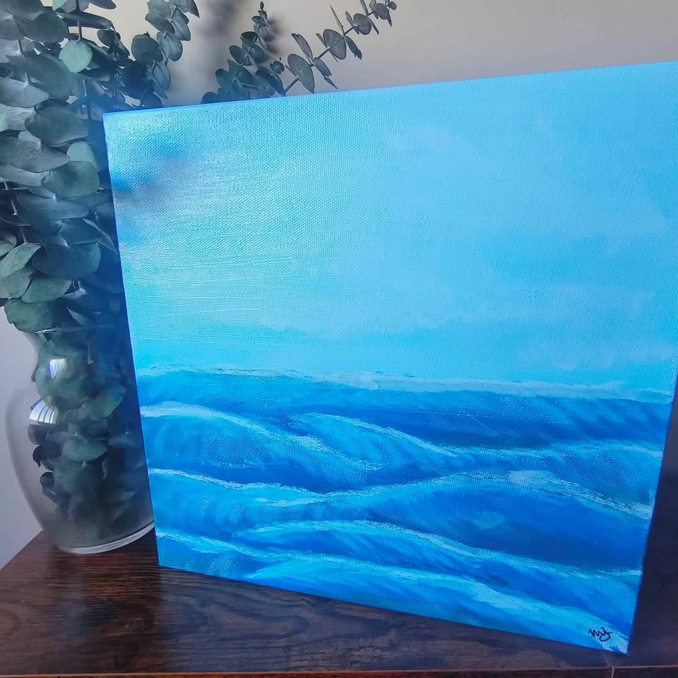 Original 12x12" Bright Ocean Waves Acrylic Painting - photo 2