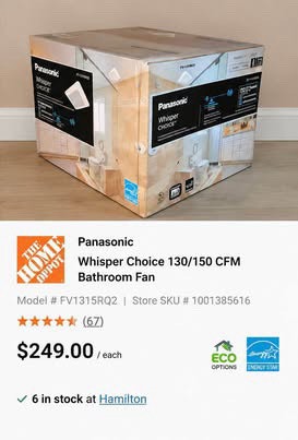 BN Panasonic Whisper Choice Bathroom Exhaust Fan - photo 2