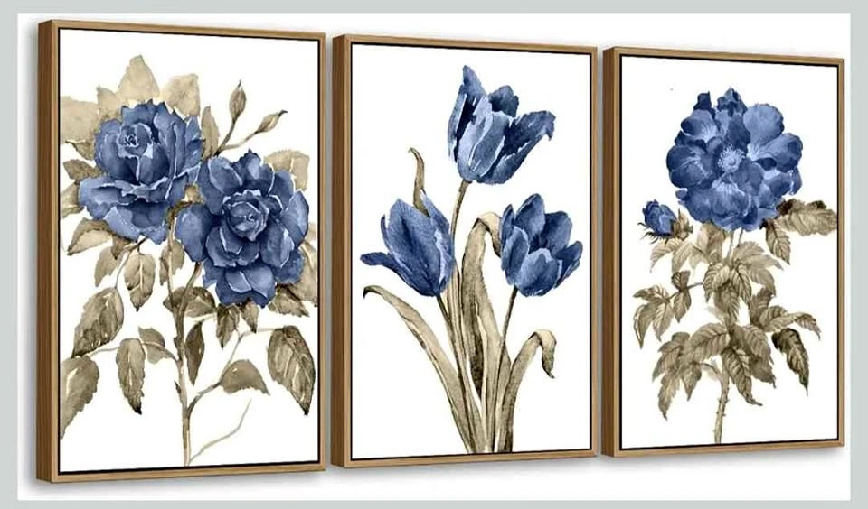 Wall Art Set (Blue Floral 3-Piece Framed Canvas)
