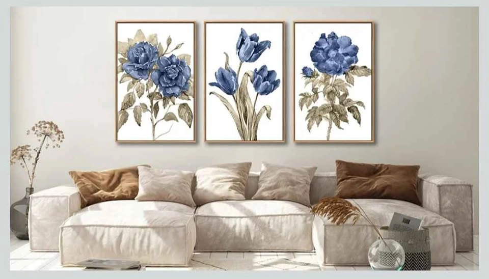 Wall Art Set (Blue Floral 3-Piece Framed Canvas) - photo 2