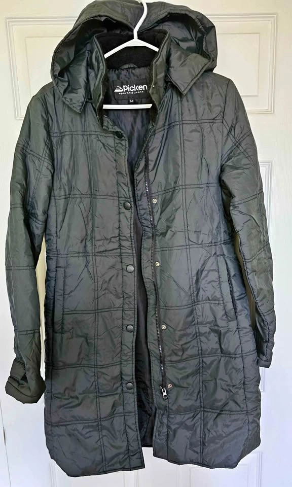 Picken Sports & Jeans Black Hooded Quilted Long Winter Jacket -