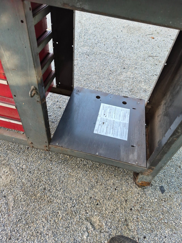wood work table with red tool box, rolling - photo 4