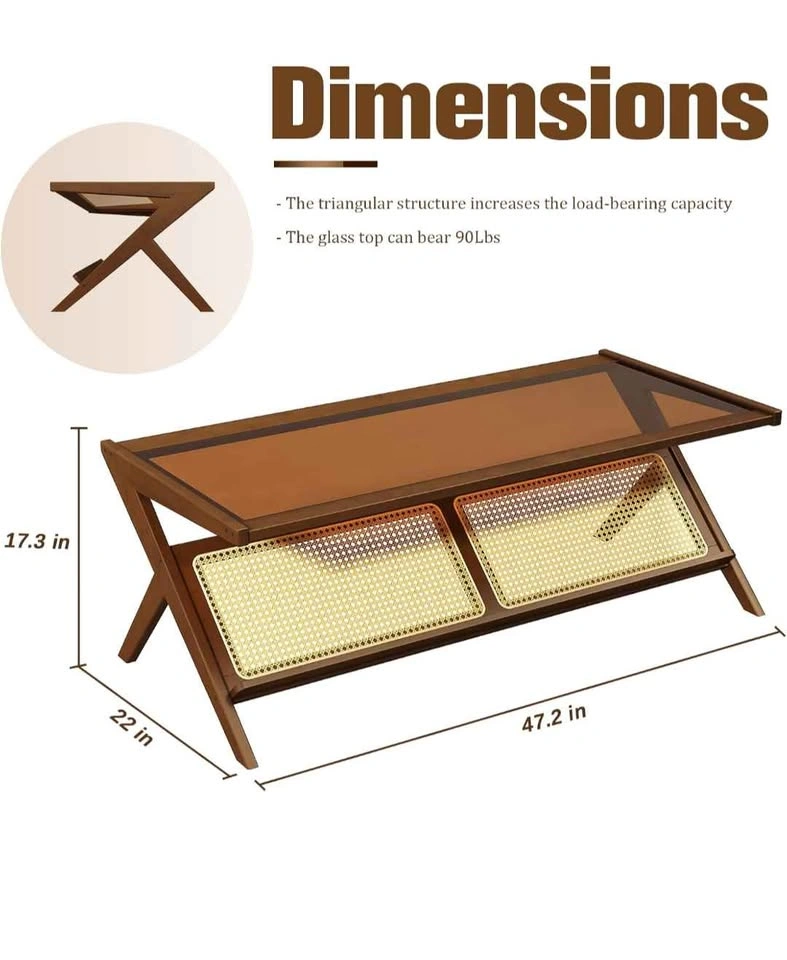 Coffee Table (with Glass Top and bamboo Rattan Magazine Shelf) - photo 2