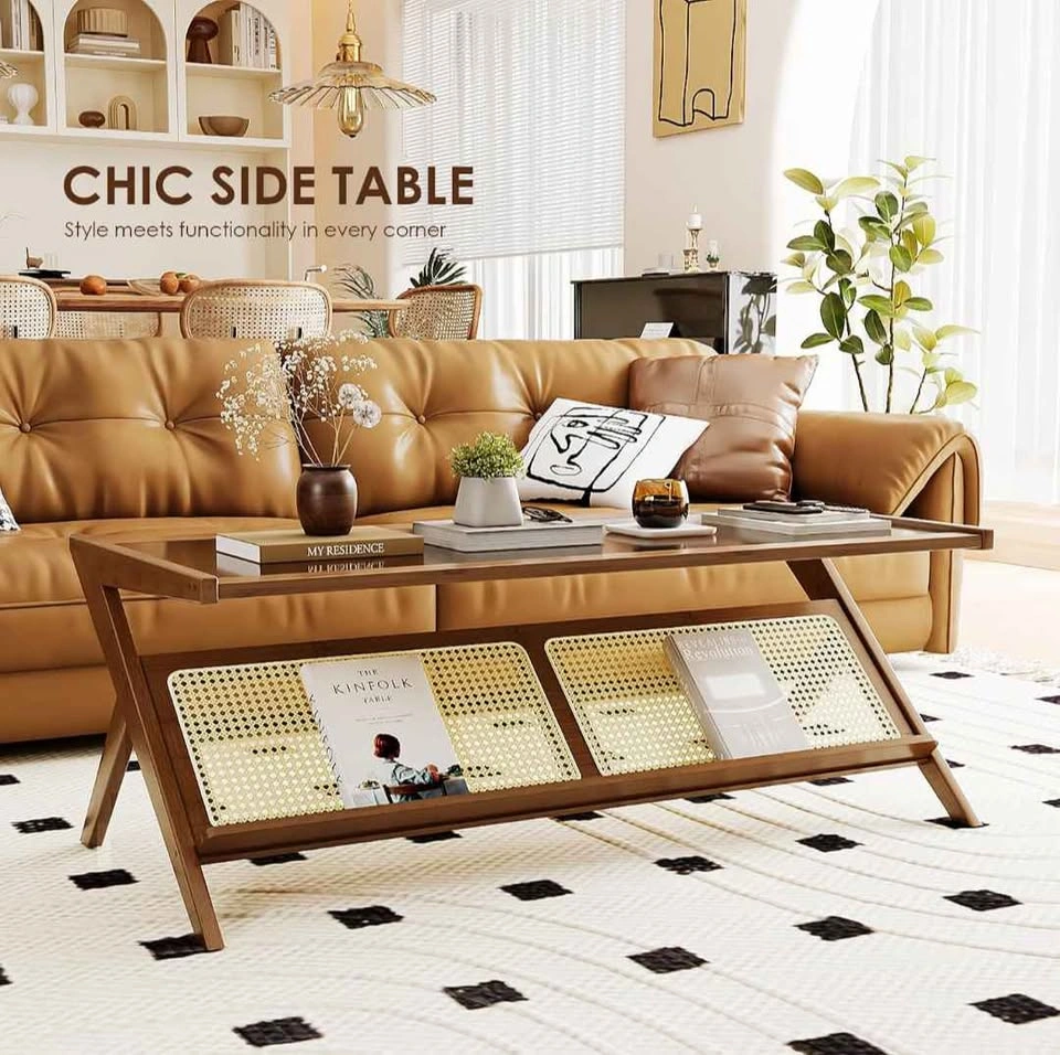 Coffee Table (with Glass Top and bamboo Rattan Magazine Shelf) - photo 3