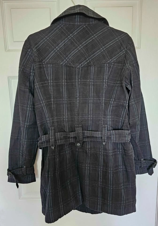 ESPRIT Women's Black Plaid Double-Breasted Cotton Trench Coat - - photo 2