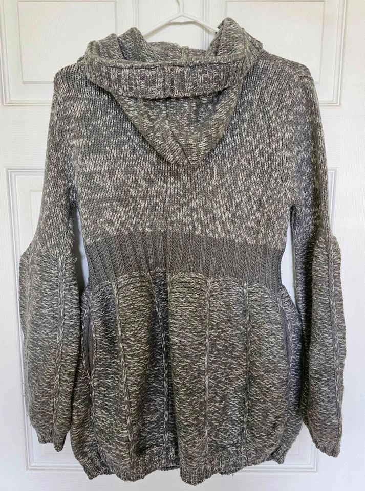 ONLY Women's Grey Hooded Wool Blend Chunky Knit Cardigan - photo 2