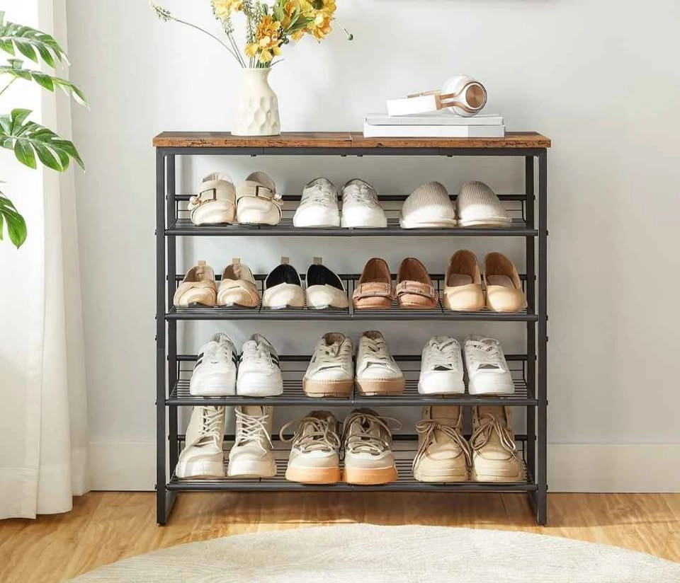 5-Tier Shoe Rack with Wooden Top