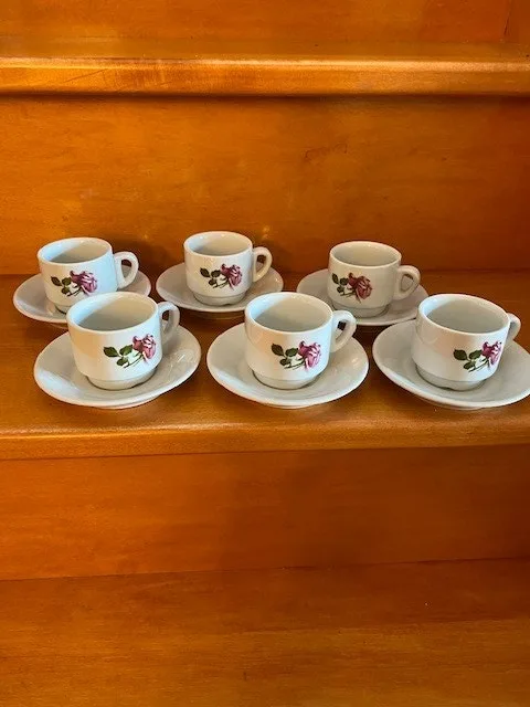 Espresso Cups with Saucers Featuring a Floral Pattern