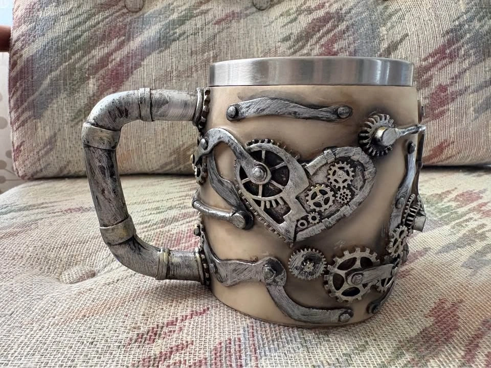 Steampunk Cyborg Skull Coffee Mug – 3D Gears & Pipes Tankard - photo 2