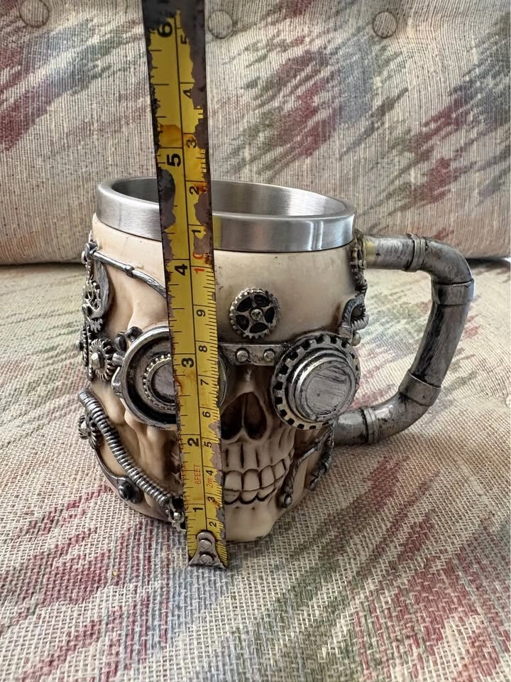 Steampunk Cyborg Skull Coffee Mug – 3D Gears & Pipes Tankard - photo 5