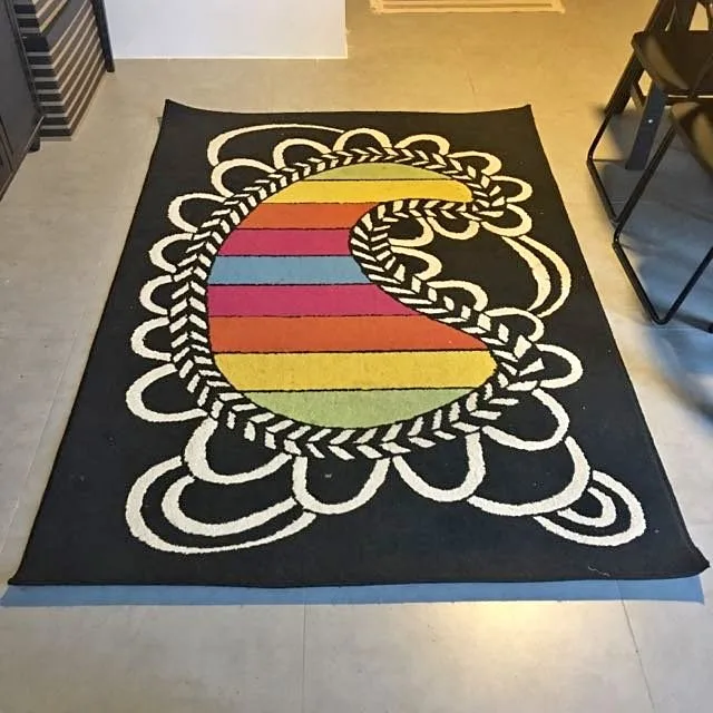 Ikea Black / Colorful Paisley Rug (133x195cm, 4'4" x 6'5") thumbnail