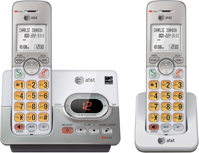AT&T DECT 6.0 2 Cordless Phones with Caller ID, White,Grey