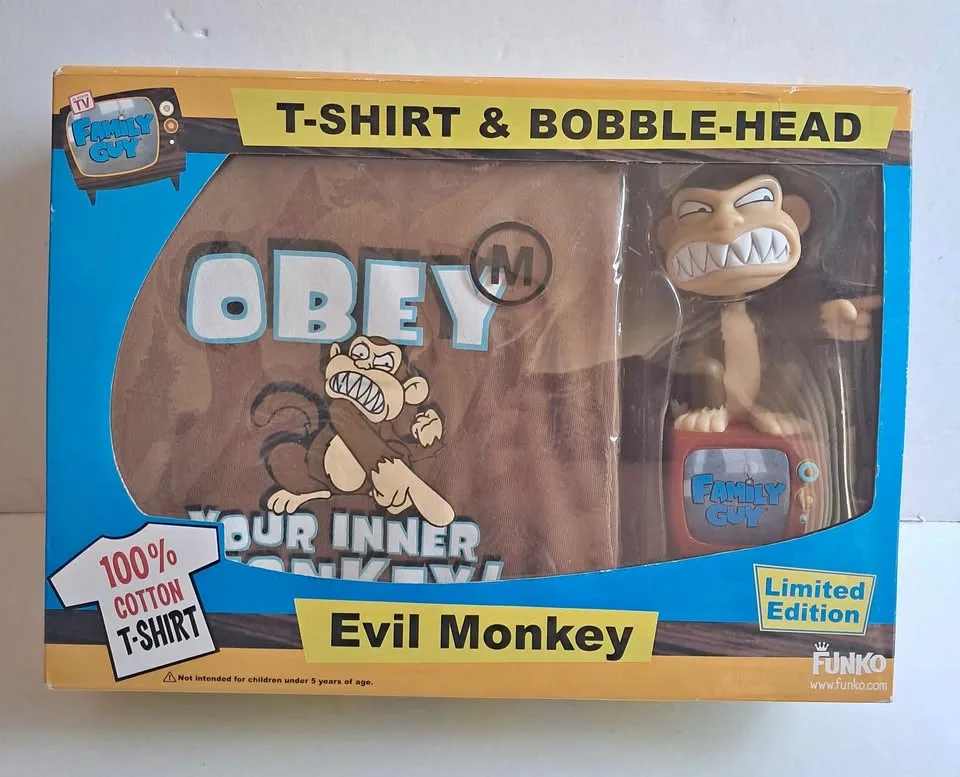 Evil monkey tshirt size medium & bobblehead thumbnail