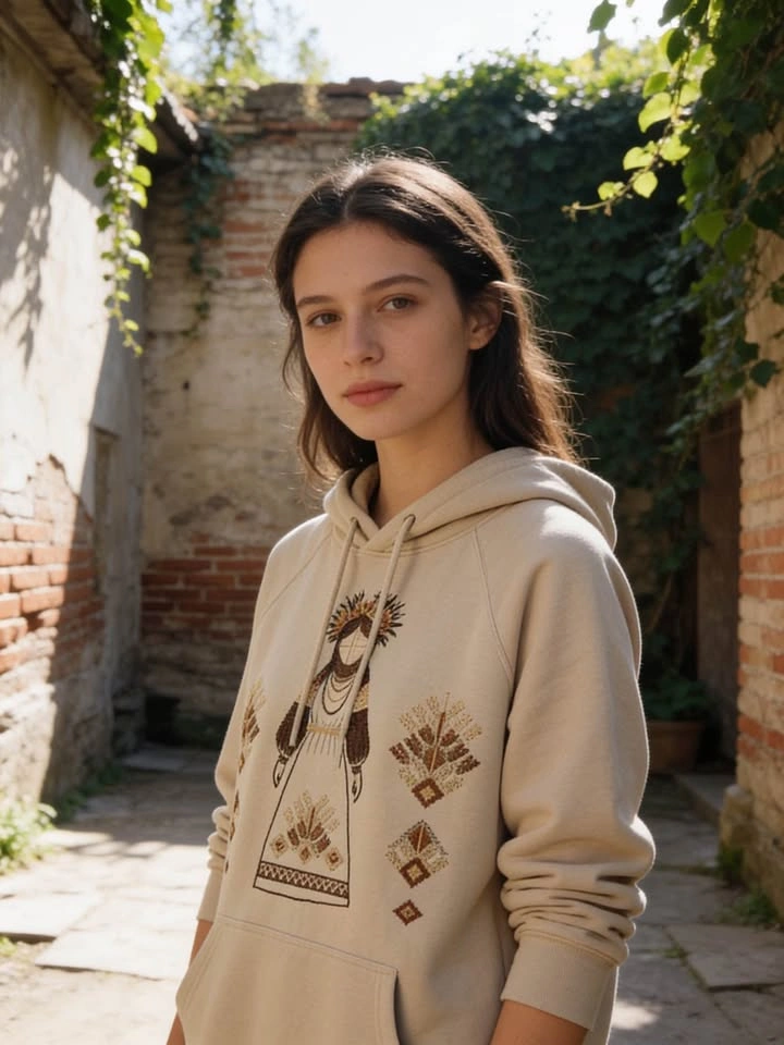 Beige Hoodie with Folk Embroidery - photo 2