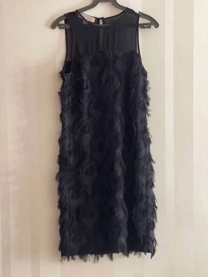 Michael Kors Black Textured Fringe Sheer Mesh Sleeveless Dress - photo 2