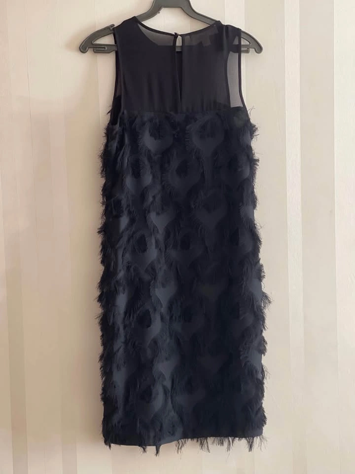 Michael Kors Black Textured Fringe Sheer Mesh Sleeveless Dress - photo 3