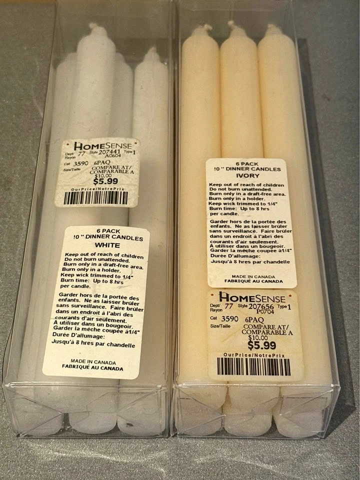 HomeSense 10" Dinner Candles - White (4) and Ivory (6)