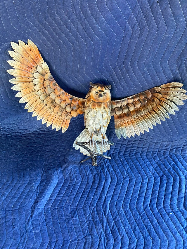 Beautiful Owl with Wings Spread Out Metal Garden Sculpture