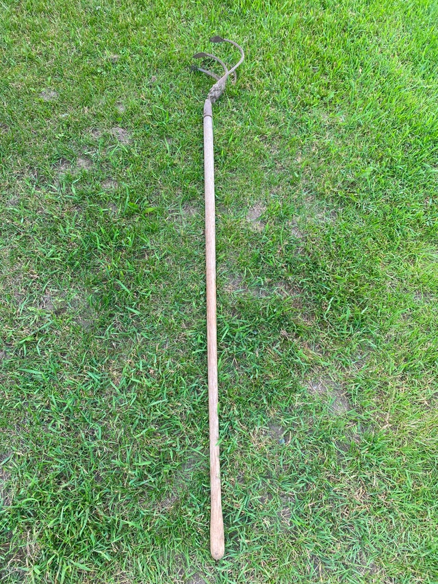 Antique 5 tine hand cultivator with original wooden handle - photo 4