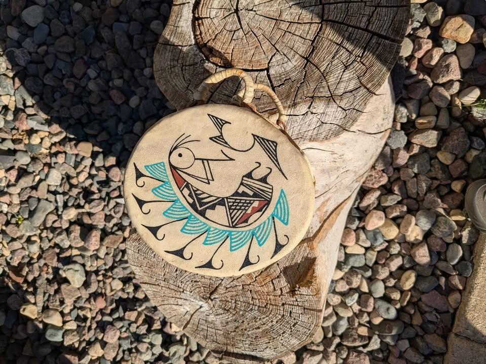 Native American Wood and Leather Drum - photo 3