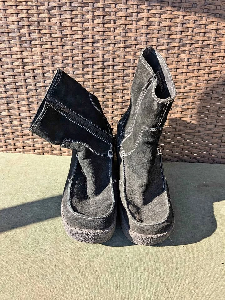 Bongo Vintage Suede Platform Wedge Ankle Boots Women 8 black